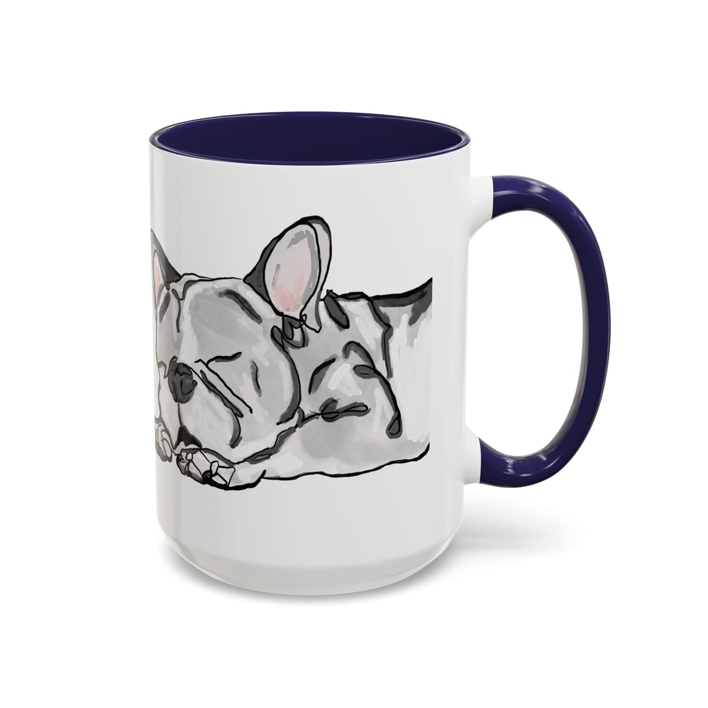 Sleeping French Bulldog Two - Tone Ceramic Mugs - 11 oz and 15 oz - Blue Cava