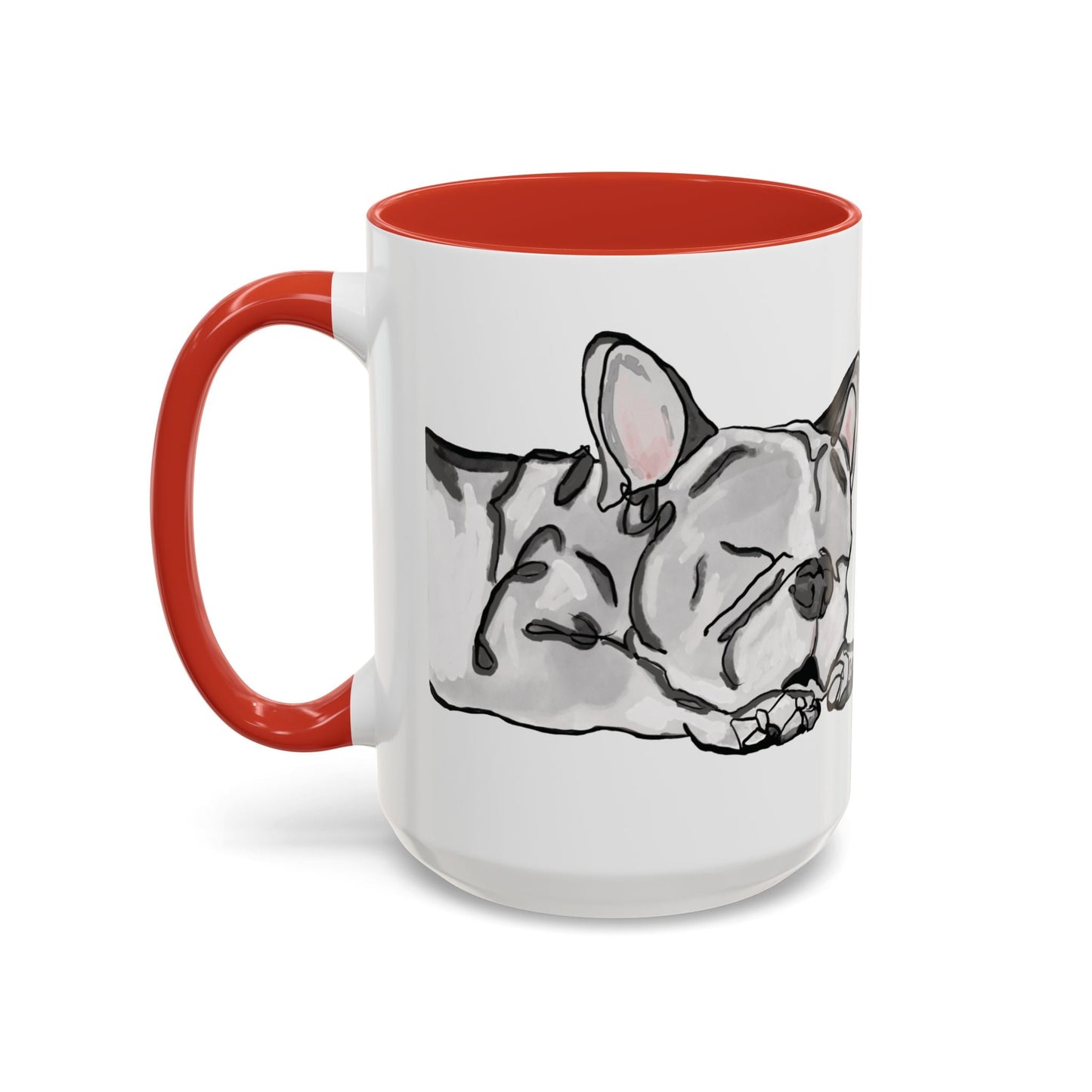 Sleeping French Bulldog Two - Tone Ceramic Mugs - 11 oz and 15 oz - Blue Cava