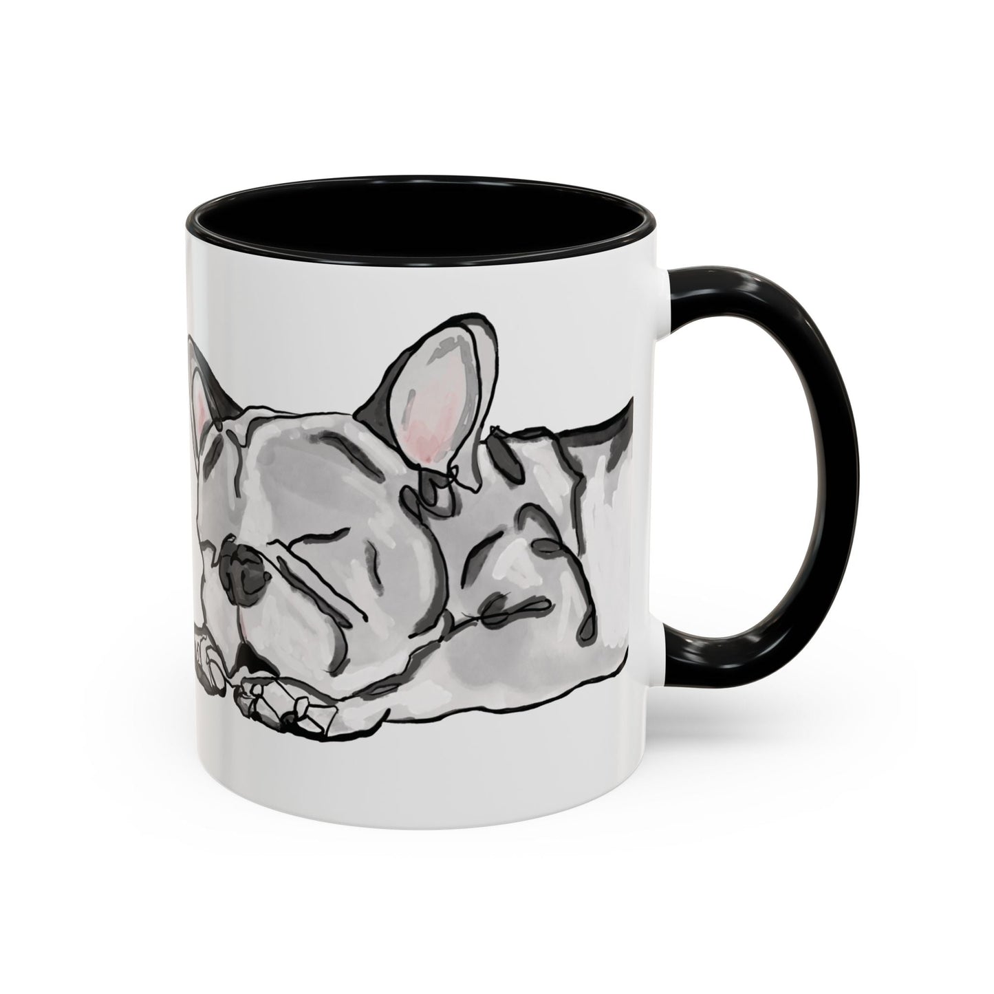 Sleeping French Bulldog Two - Tone Ceramic Mugs - 11 oz and 15 oz - Blue Cava