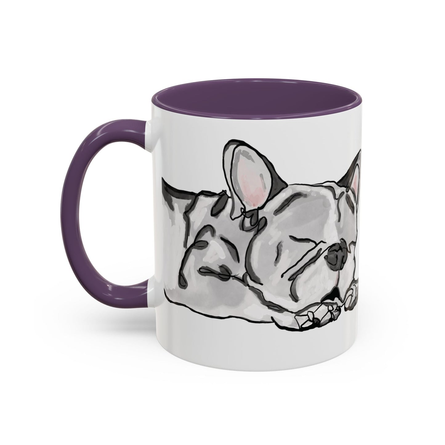 Sleeping French Bulldog Two - Tone Ceramic Mugs - 11 oz and 15 oz - Blue Cava