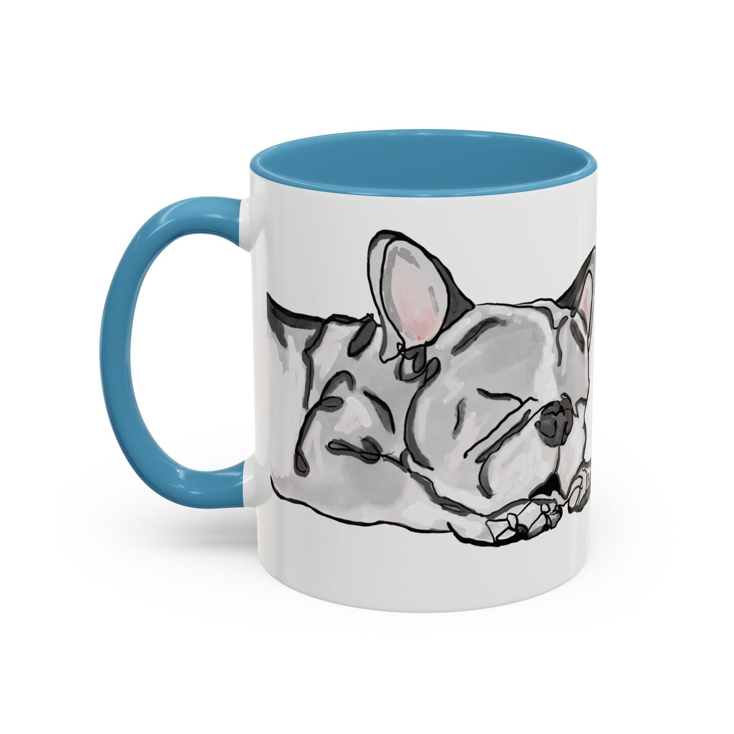 Sleeping French Bulldog Two - Tone Ceramic Mugs - 11 oz and 15 oz - Blue Cava