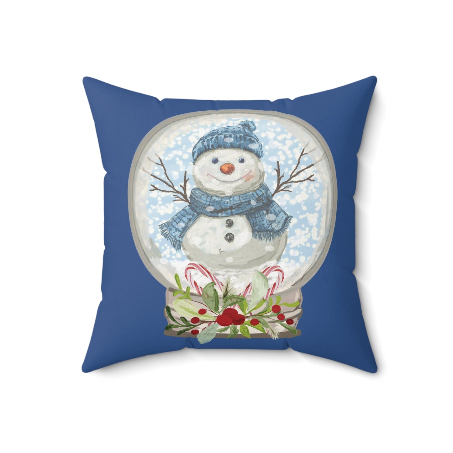 Snowman Snow Globe Decorative Pillow, Winter Home Decor, Festive Throw Pillow - Blue Cava