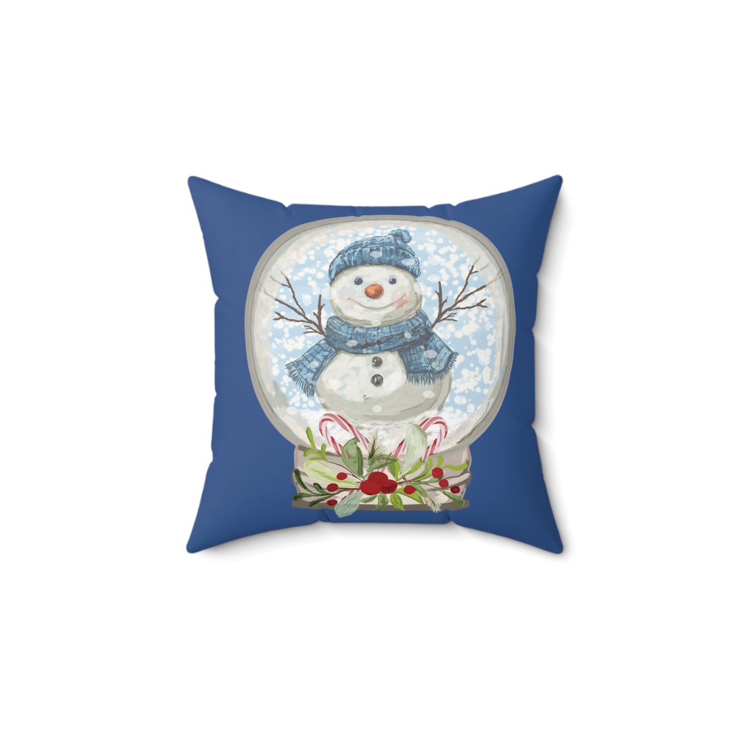 Snowman Snow Globe Decorative Pillow, Winter Home Decor, Festive Throw Pillow - Blue Cava