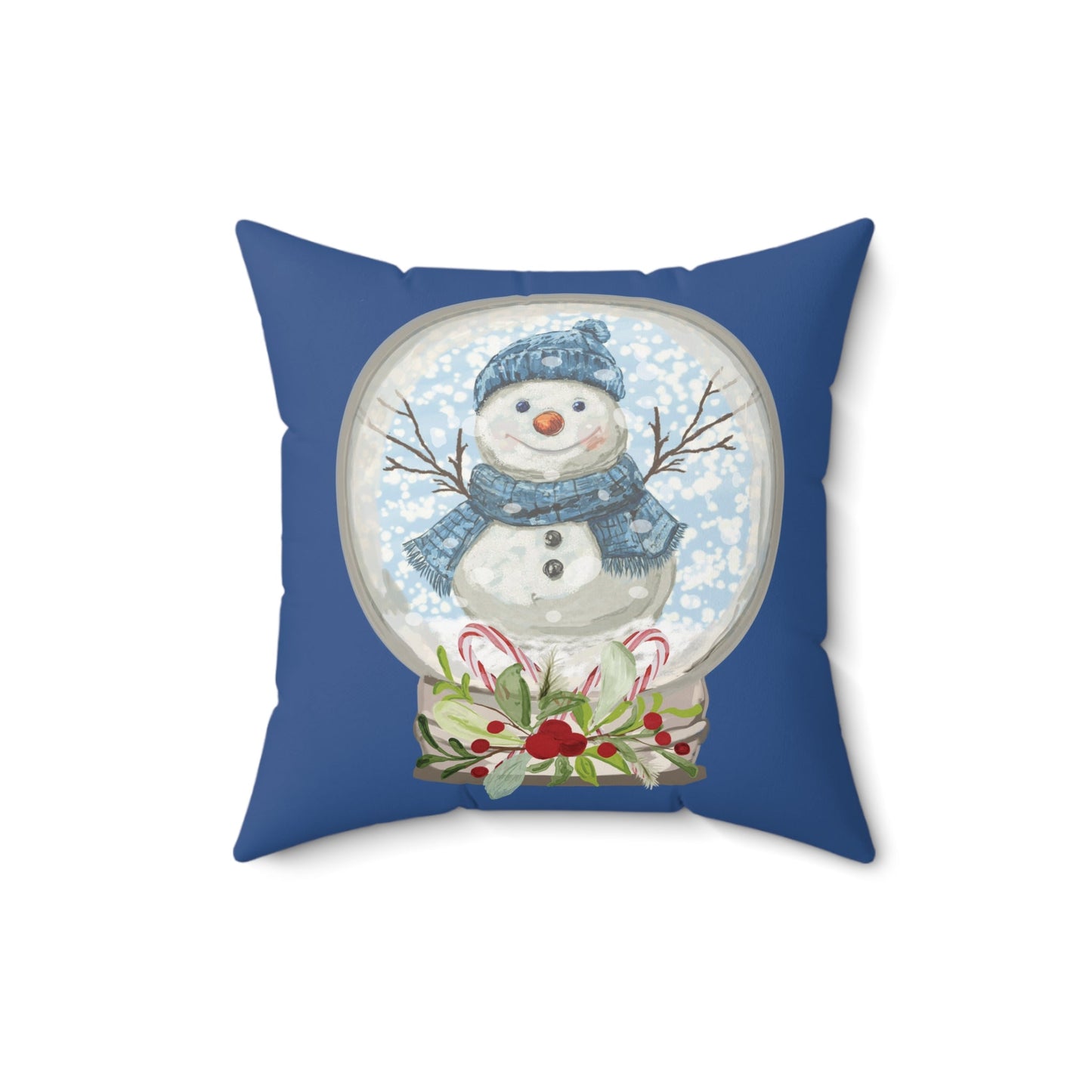 Snowman Snow Globe Decorative Pillow, Winter Home Decor, Festive Throw Pillow - Blue Cava