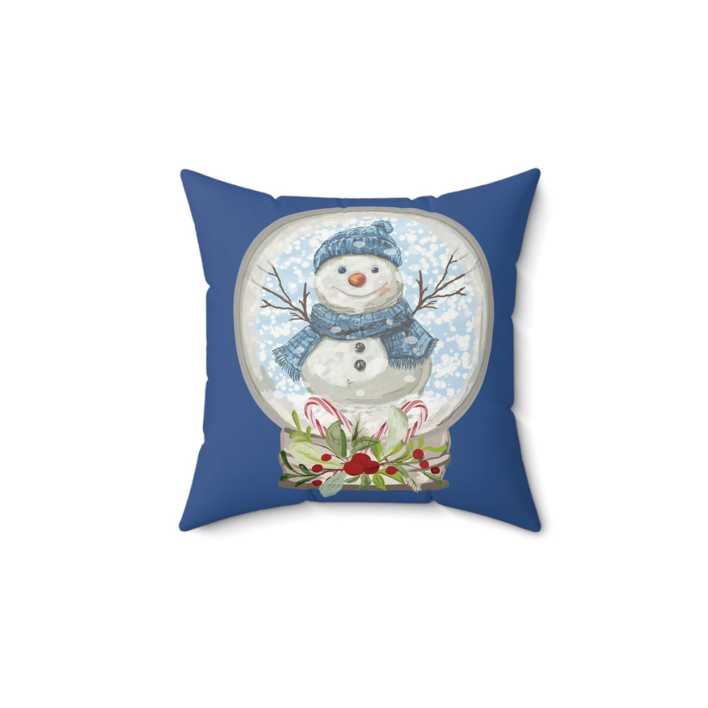 Snowman Snow Globe Decorative Pillow, Winter Home Decor, Festive Throw Pillow - Blue Cava