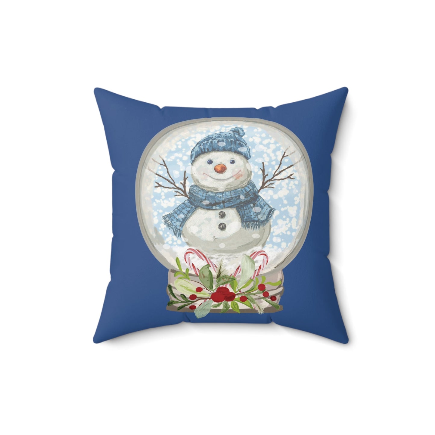 Snowman Snow Globe Decorative Pillow, Winter Home Decor, Festive Throw Pillow - Blue Cava