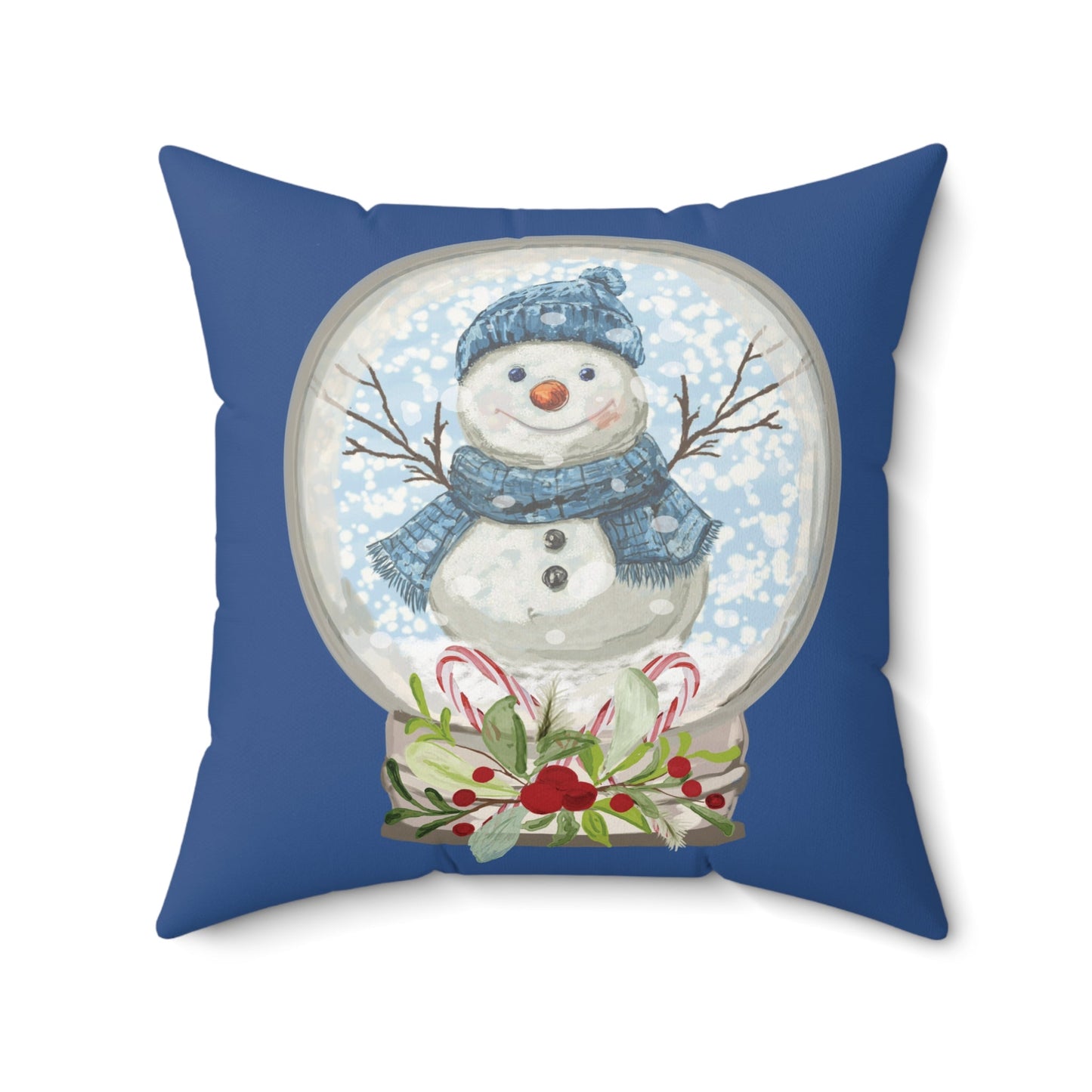 Snowman Snow Globe Decorative Pillow, Winter Home Decor, Festive Throw Pillow - Blue Cava