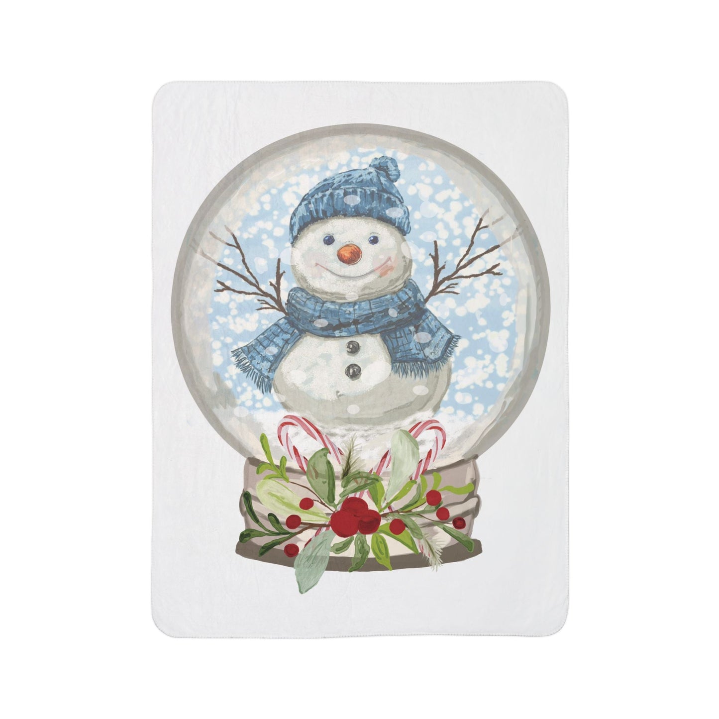 Snowman Snow Globe Fleece Sherpa Blanket - Blue Cava