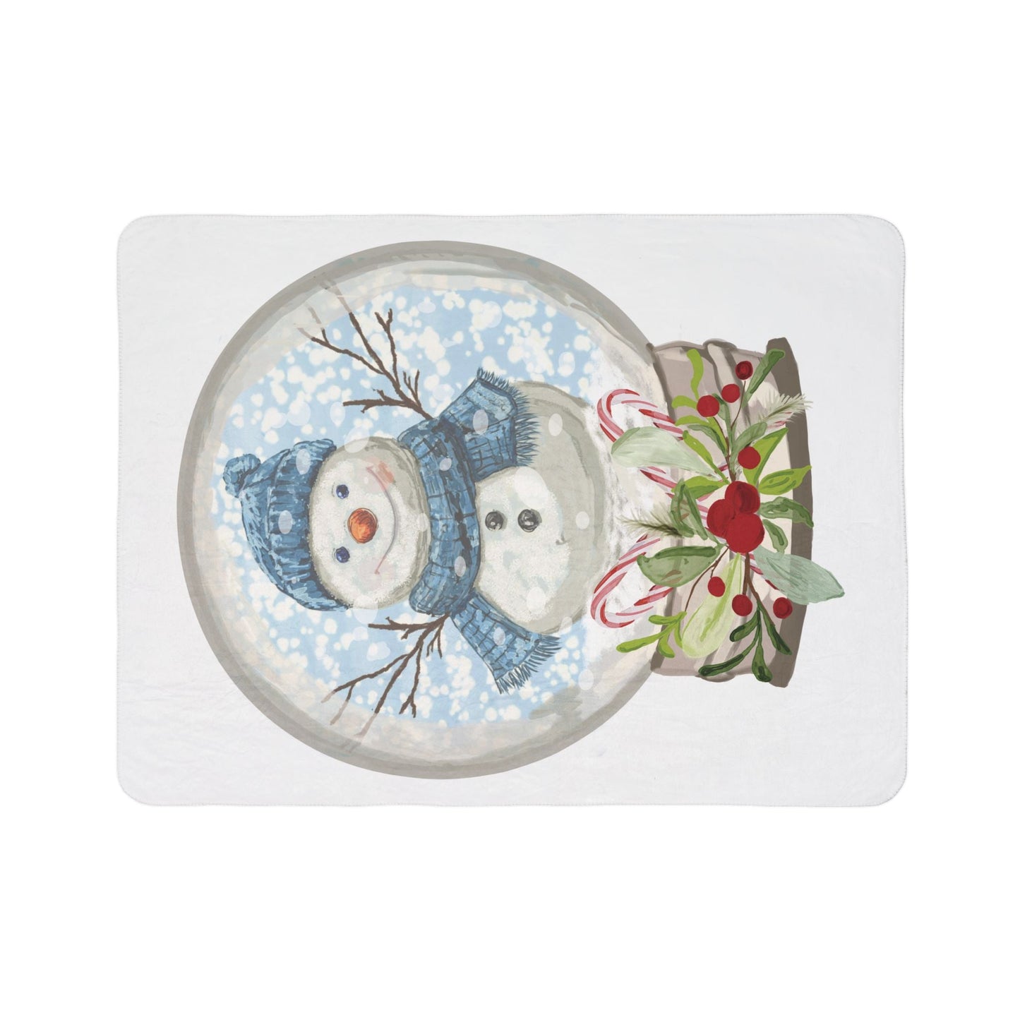 Snowman Snow Globe Fleece Sherpa Blanket - Blue Cava
