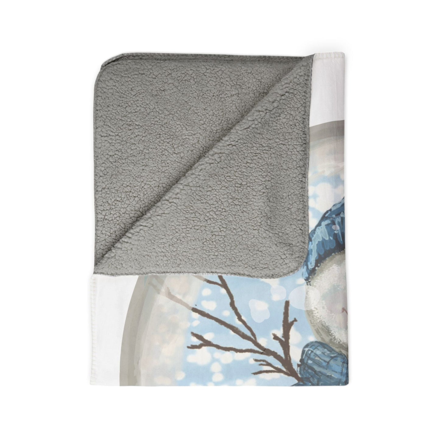 Snowman Snow Globe Fleece Sherpa Blanket - Blue Cava