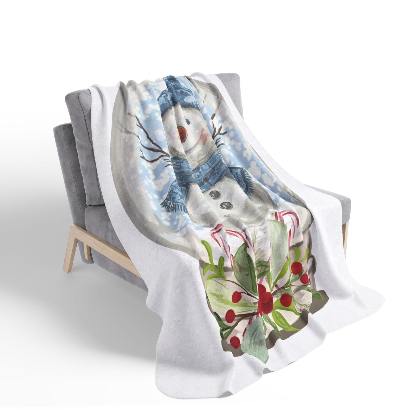 Snowman Snow Globe Fleece Sherpa Blanket - Blue Cava