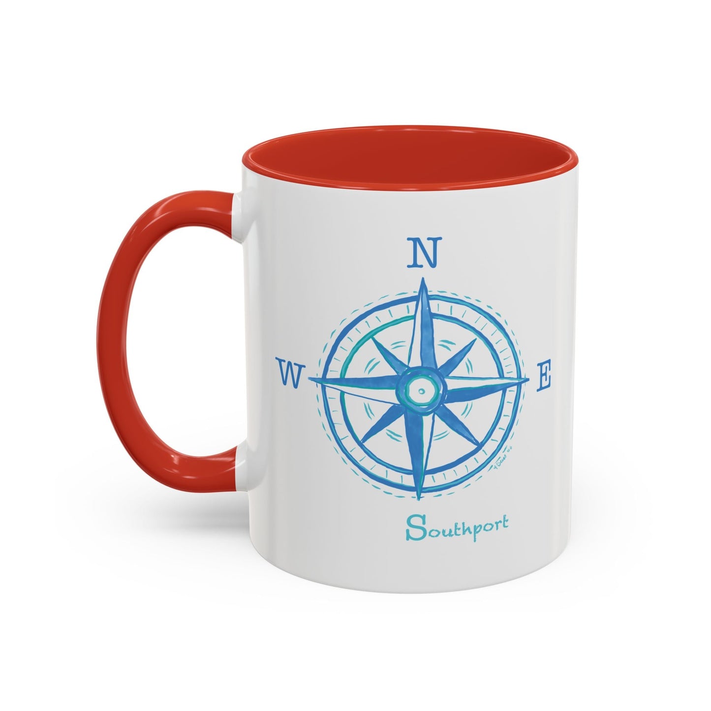Southport Compass Accent Coffee Mug (11oz & 15oz) - Blue Cava