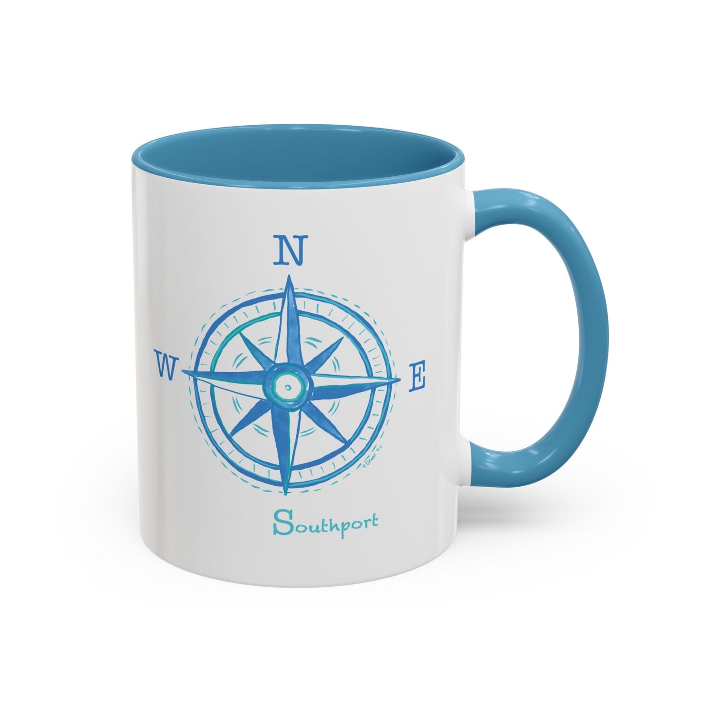 Southport Compass Accent Coffee Mug (11oz & 15oz) - Blue Cava