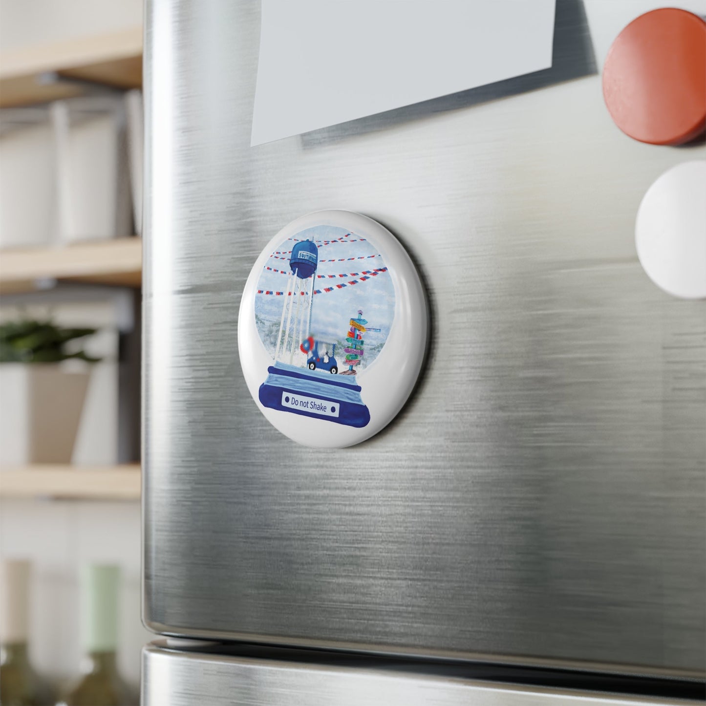 Southport "Do Not Shake" Globe Button Magnet, Round (1 & 10 pcs) - Blue Cava
