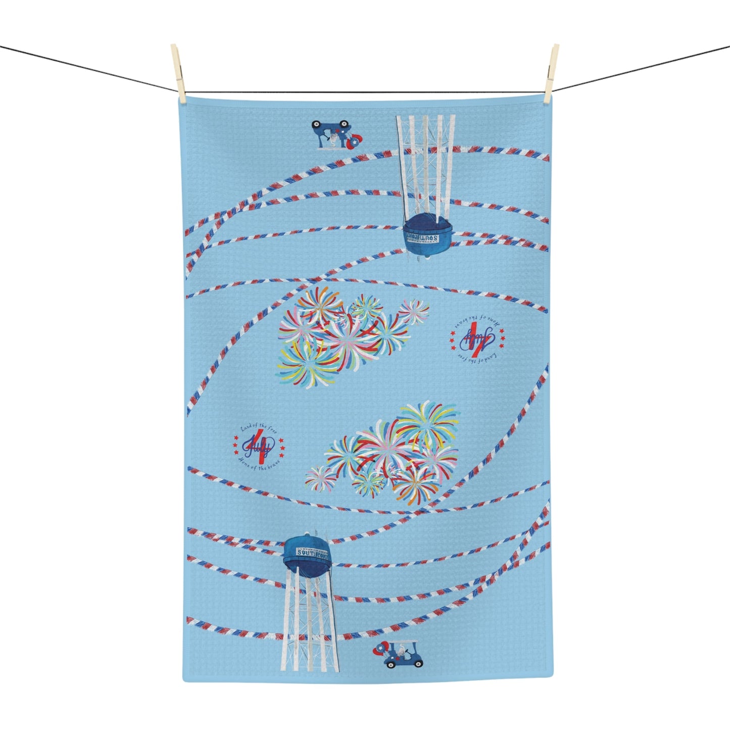 Southport July 4th Microfiber Waffle Towel - Blue Cava