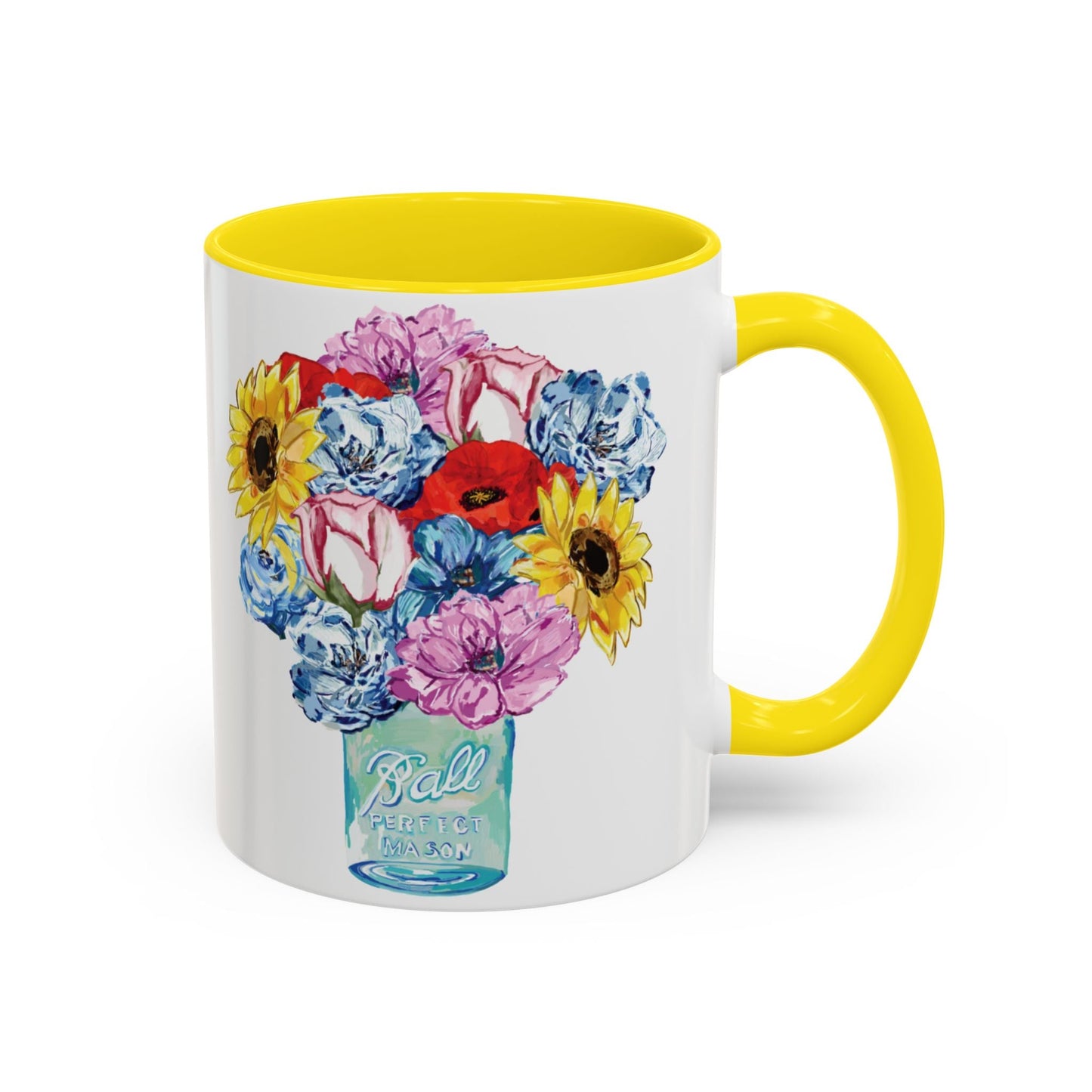 Spring Floral Mason Jar Two Tone Ceramic Mug - 11 oz & 15 oz - Blue Cava