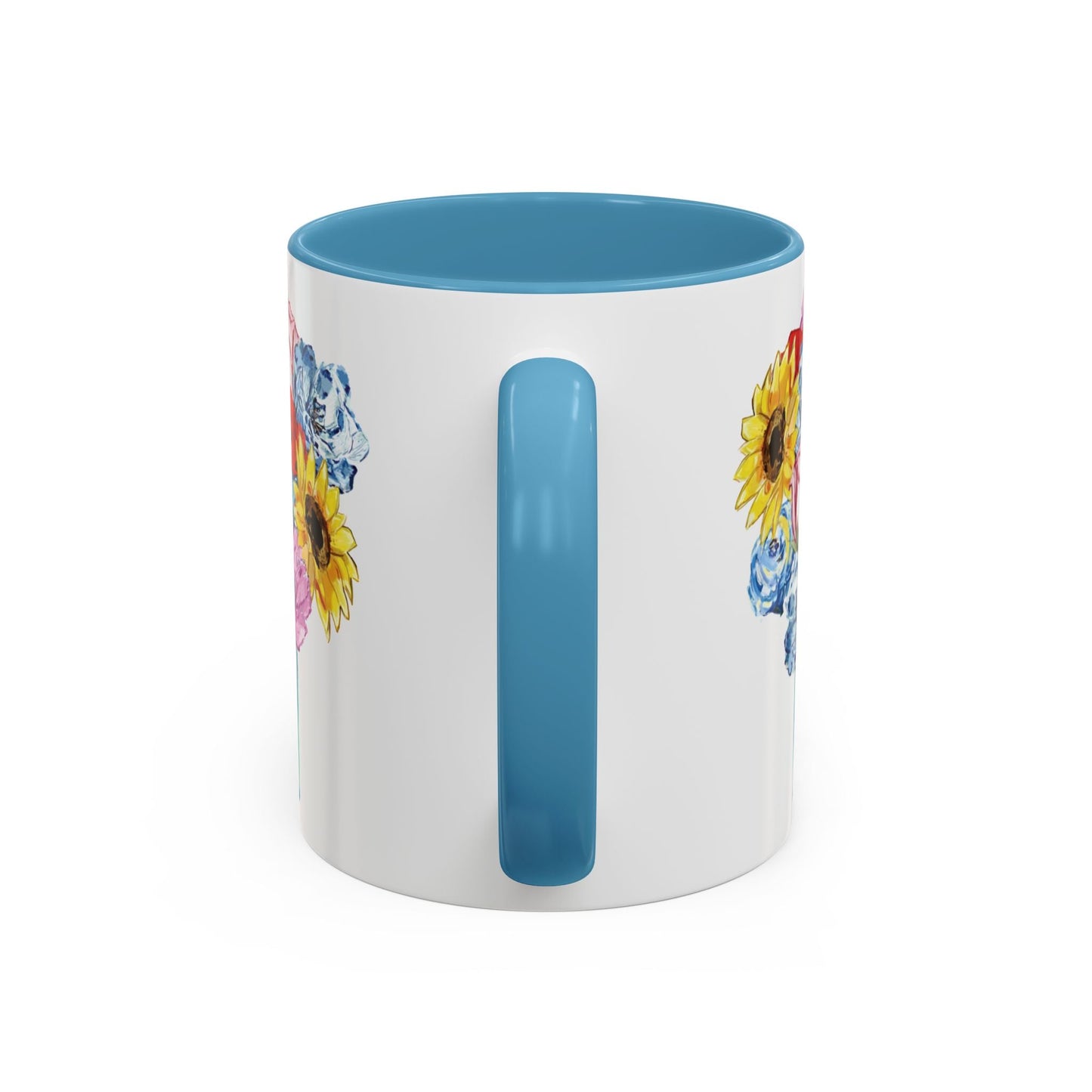 Spring Floral Mason Jar Two Tone Ceramic Mug - 11 oz & 15 oz - Blue Cava