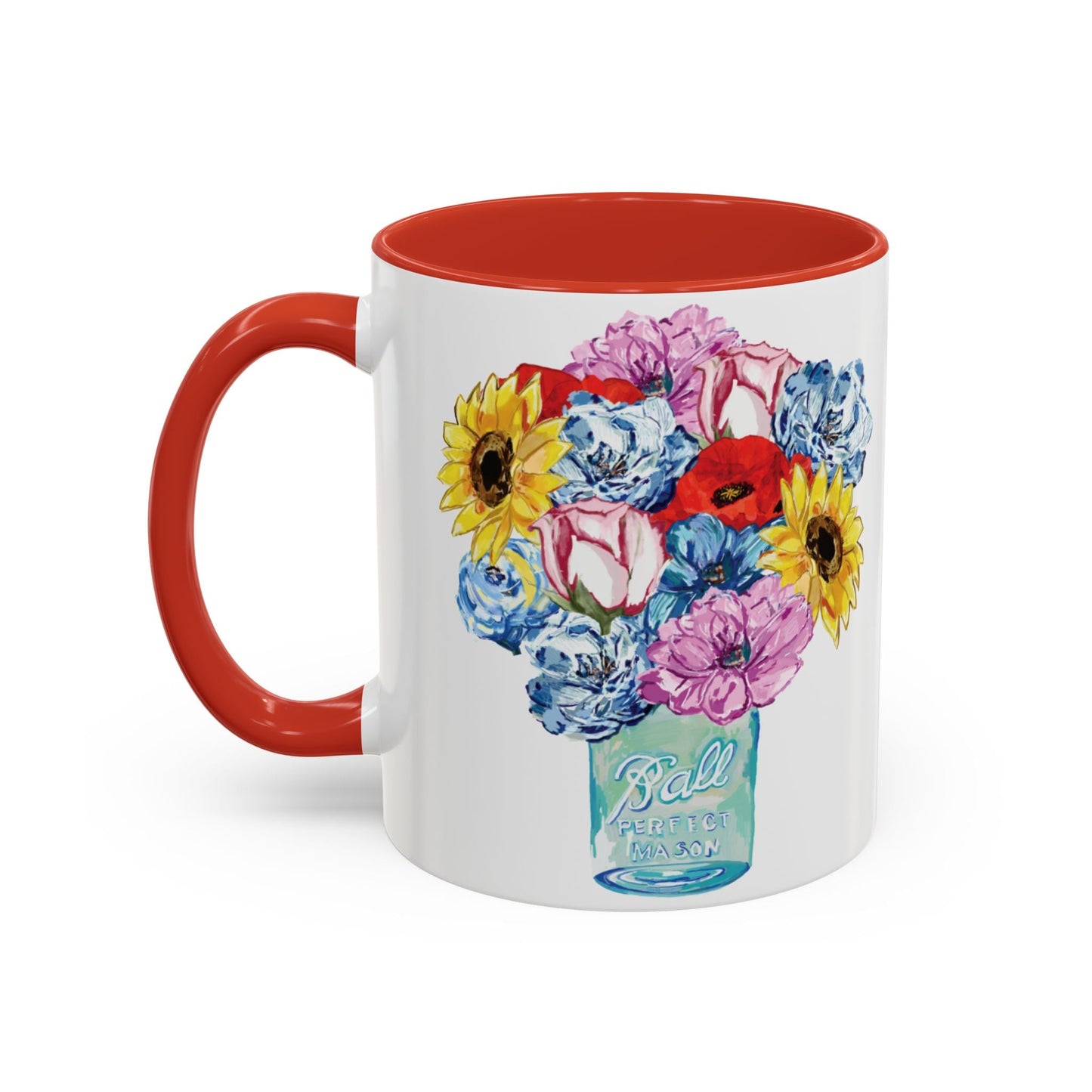 Spring Floral Mason Jar Two Tone Ceramic Mug - 11 oz & 15 oz - Blue Cava