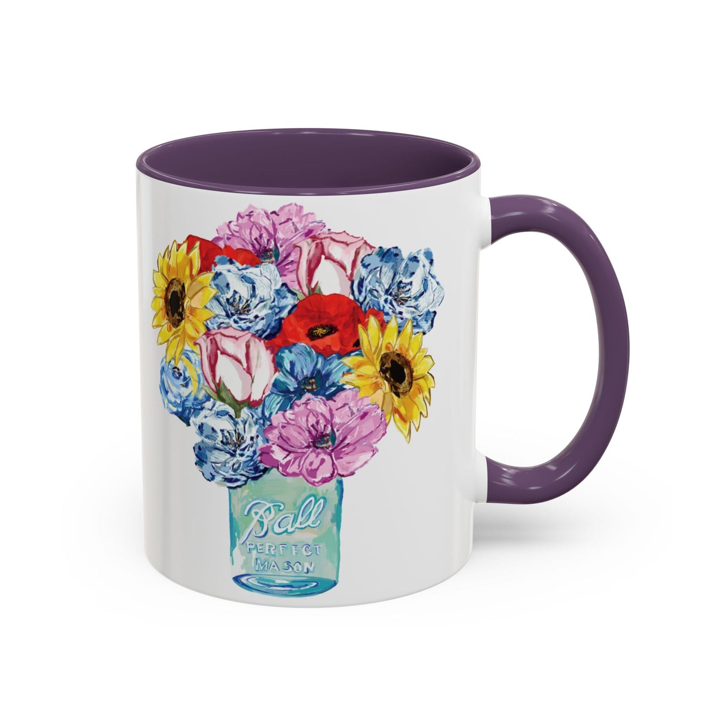 Spring Floral Mason Jar Two Tone Ceramic Mug - 11 oz & 15 oz - Blue Cava