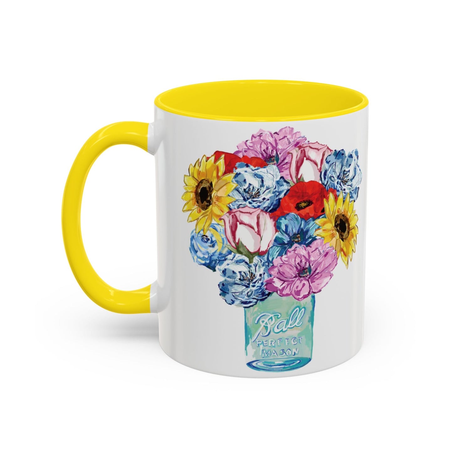 Spring Floral Mason Jar Two Tone Ceramic Mug - 11 oz & 15 oz - Blue Cava