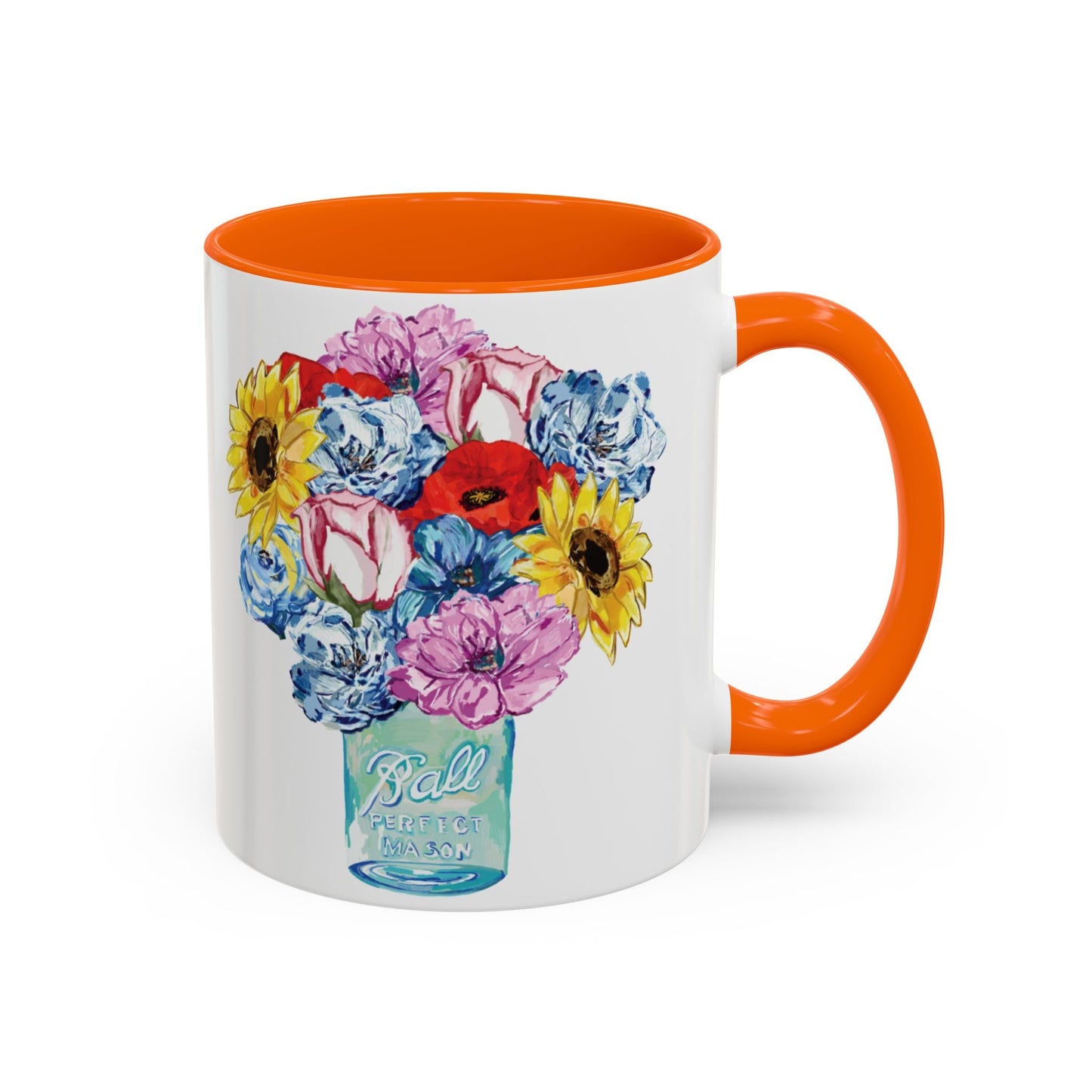Spring Floral Mason Jar Two Tone Ceramic Mug - 11 oz & 15 oz - Blue Cava