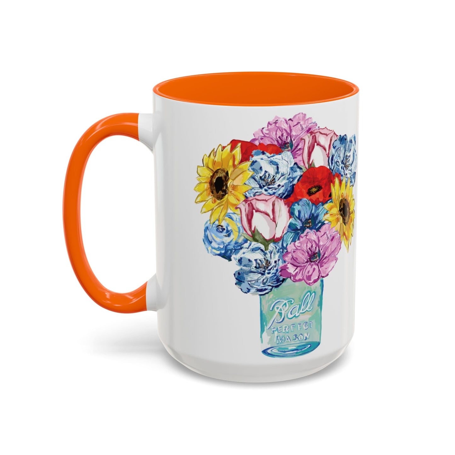 Spring Floral Mason Jar Two Tone Ceramic Mug - 11 oz & 15 oz - Blue Cava