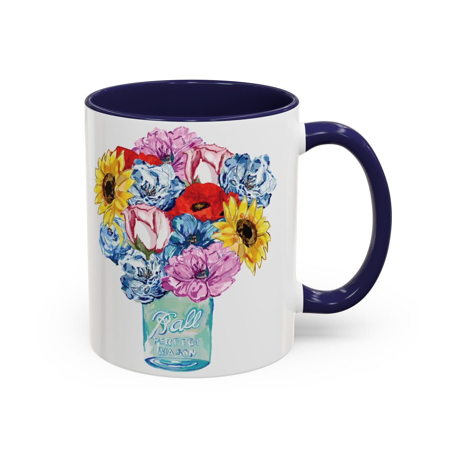 Spring Floral Mason Jar Two Tone Ceramic Mug - 11 oz & 15 oz - Blue Cava