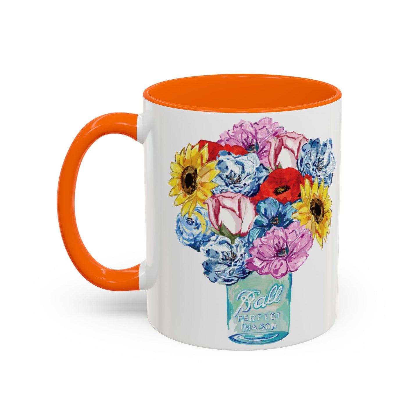 Spring Floral Mason Jar Two Tone Ceramic Mug - 11 oz & 15 oz - Blue Cava