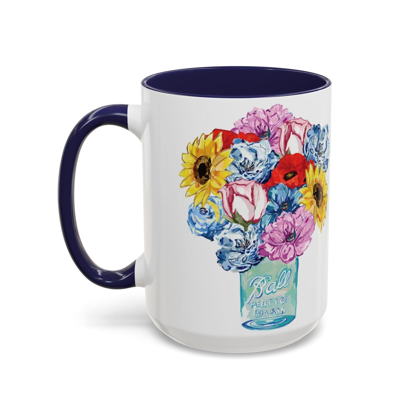 Spring Floral Mason Jar Two Tone Ceramic Mug - 11 oz & 15 oz - Blue Cava
