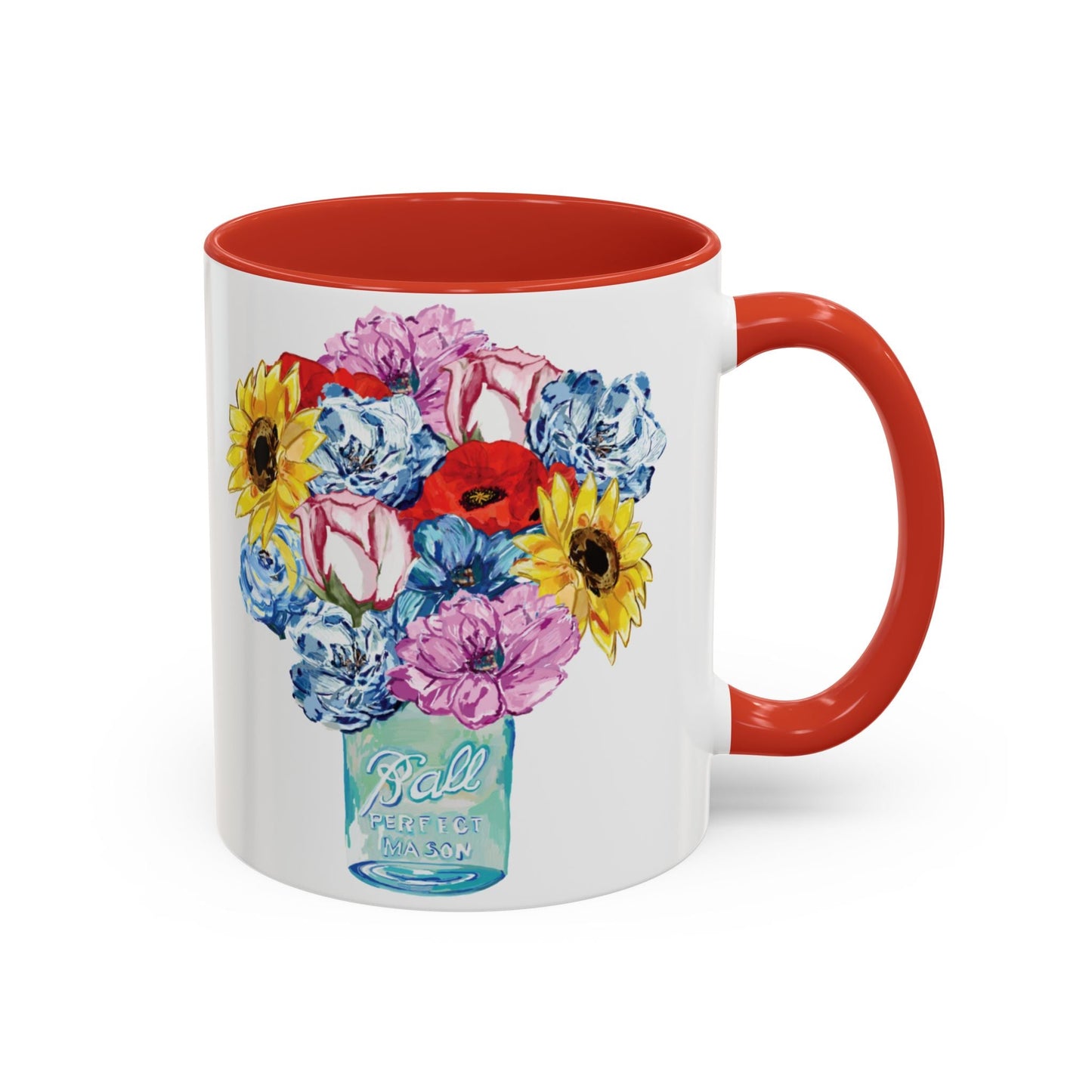 Spring Floral Mason Jar Two Tone Ceramic Mug - 11 oz & 15 oz - Blue Cava