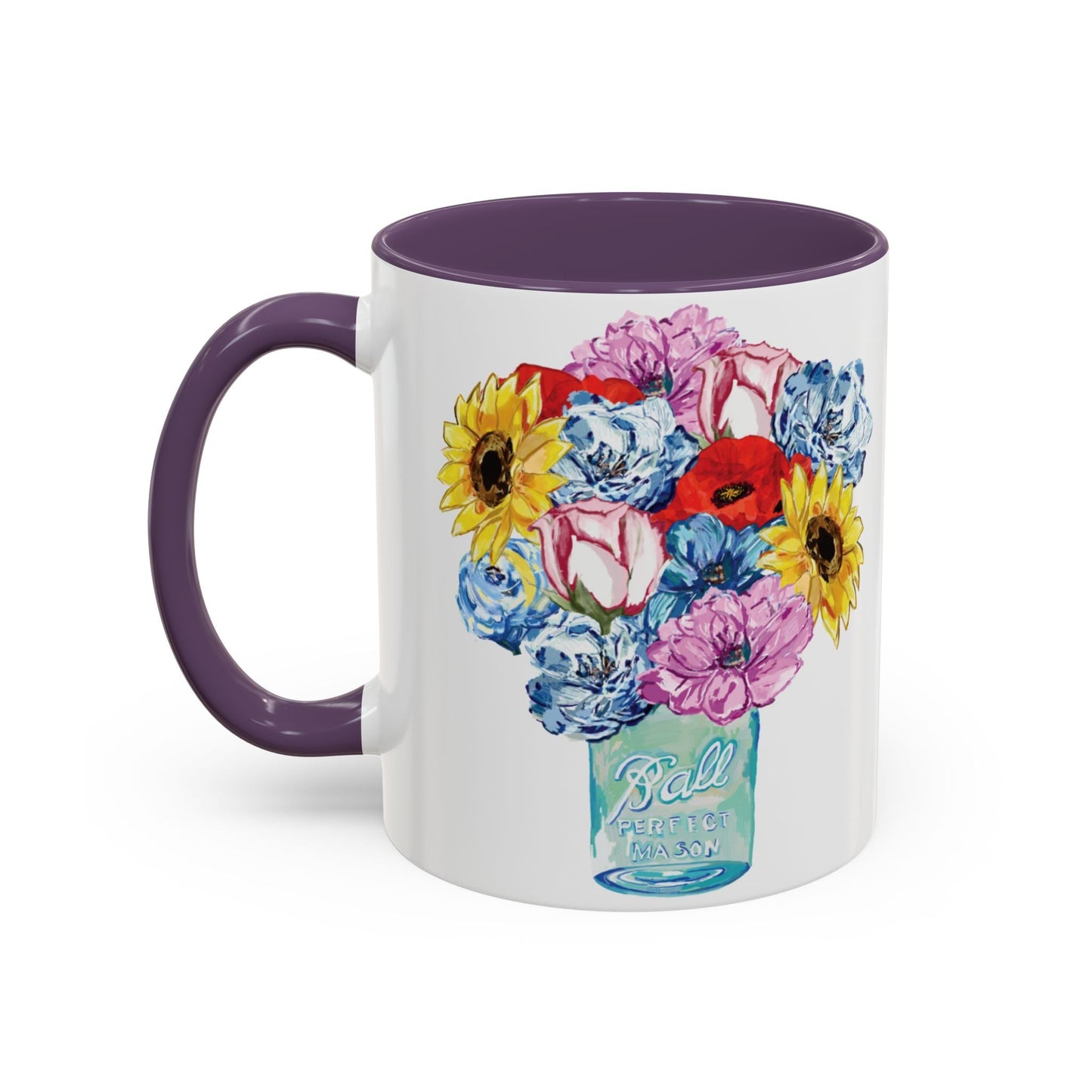 Spring Floral Mason Jar Two Tone Ceramic Mug - 11 oz & 15 oz - Blue Cava