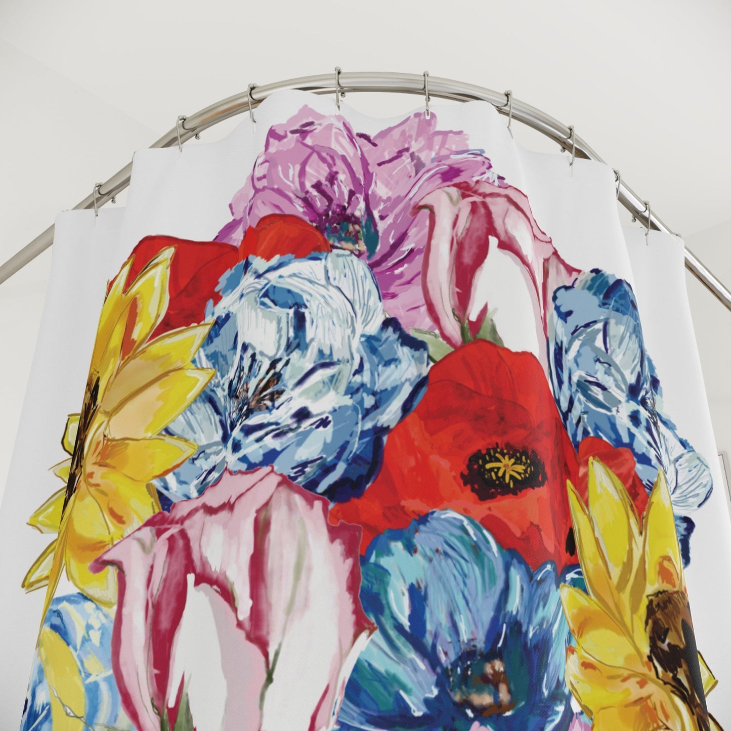 Spring Floral Shower Curtain - Perfect for Brightening Bathrooms and Special Occasions - Blue Cava