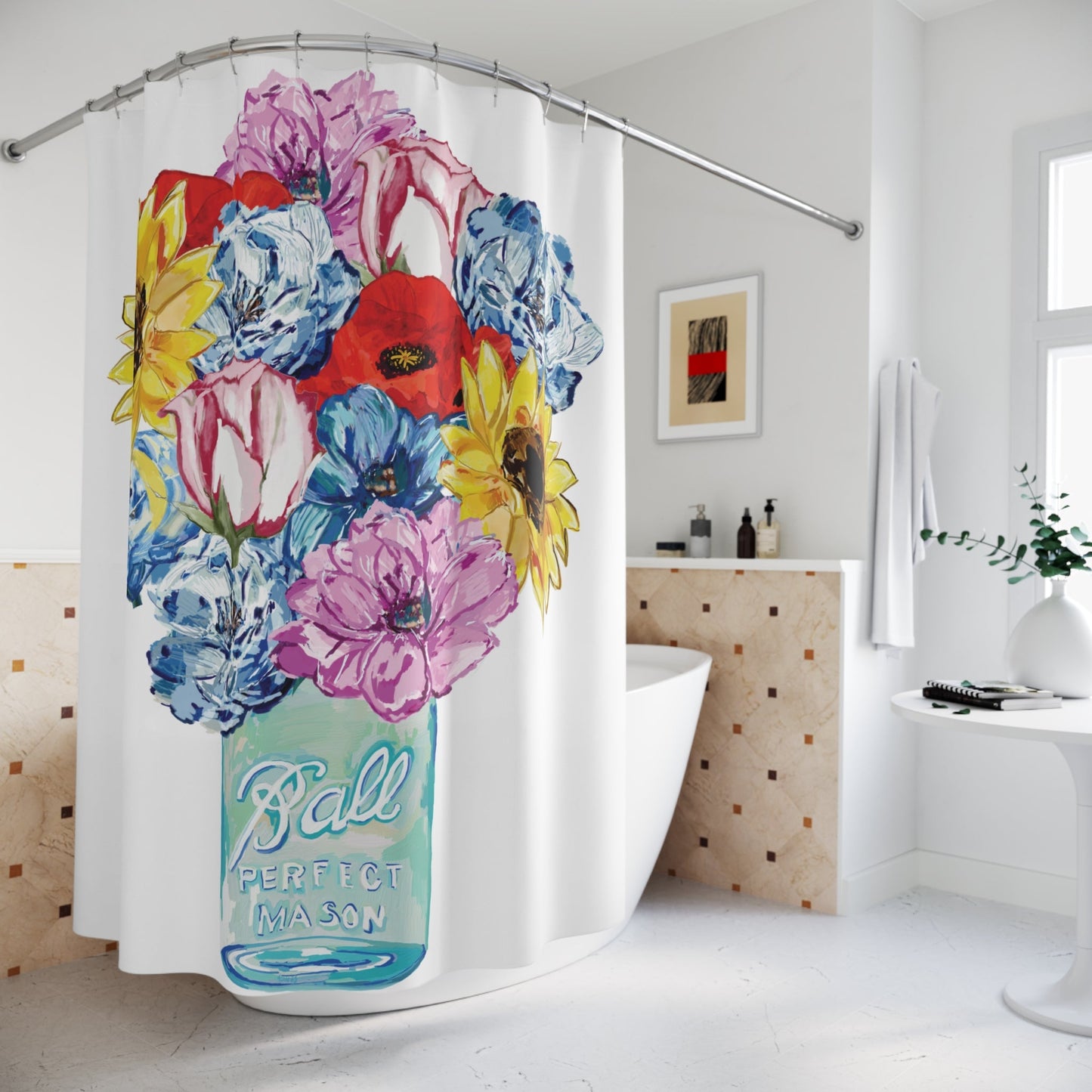 Spring Floral Shower Curtain - Perfect for Brightening Bathrooms and Special Occasions - Blue Cava