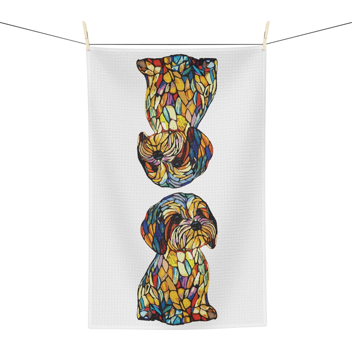 Stained Glass Colorful Dog - Themed Microfiber Waffle Towel, Kitchen Decor, Pet Lover Gift - Blue Cava