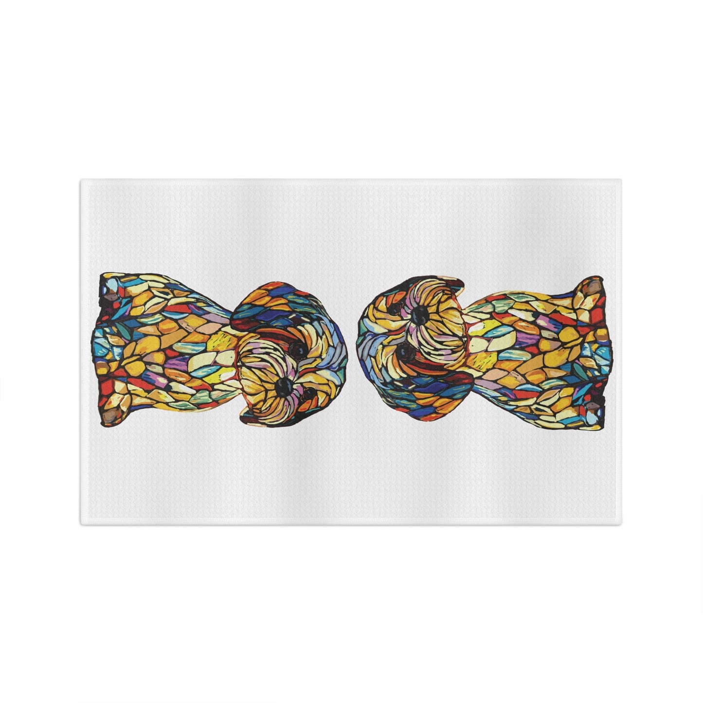 Stained Glass Colorful Dog - Themed Microfiber Waffle Towel, Kitchen Decor, Pet Lover Gift - Blue Cava