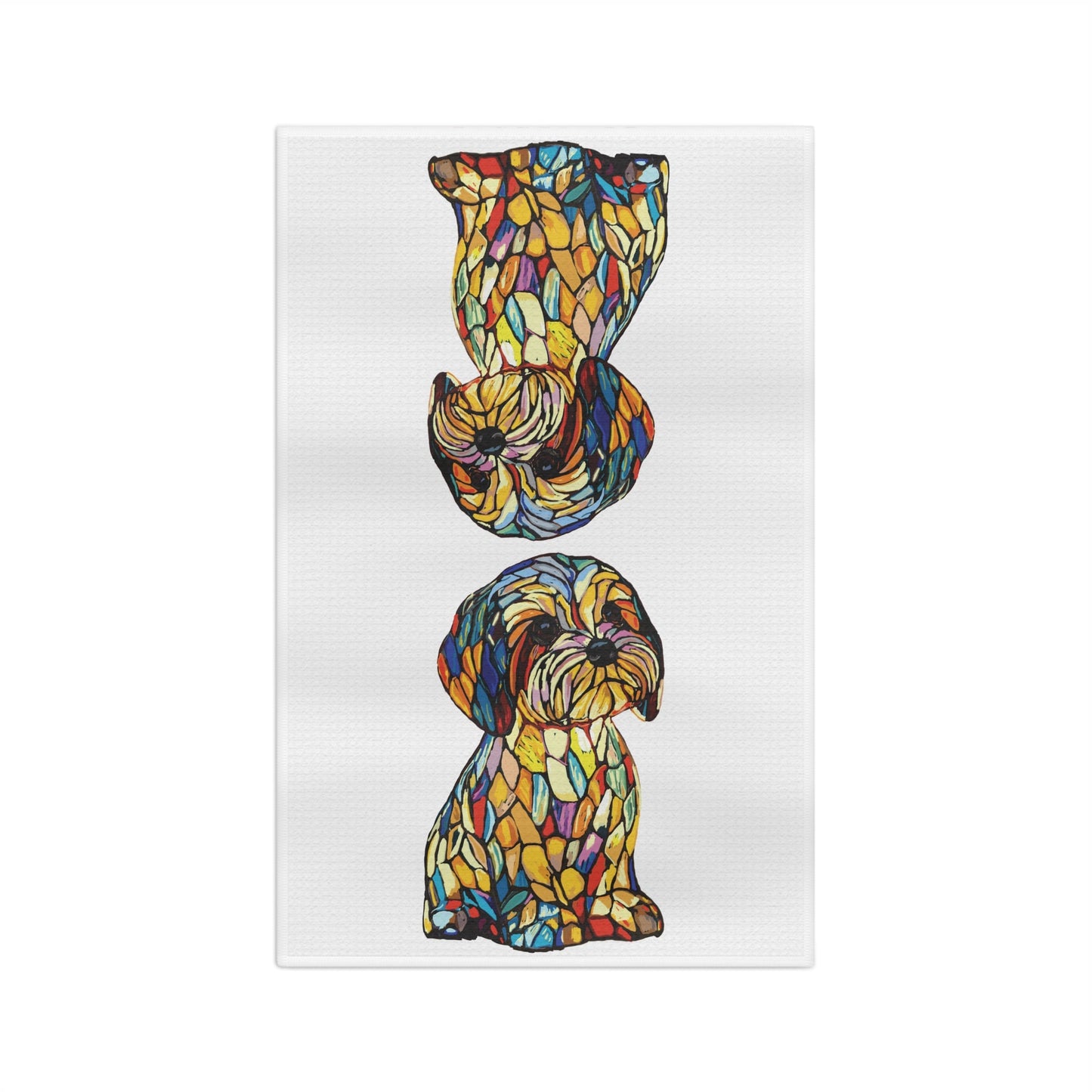 Stained Glass Colorful Dog - Themed Microfiber Waffle Towel, Kitchen Decor, Pet Lover Gift - Blue Cava