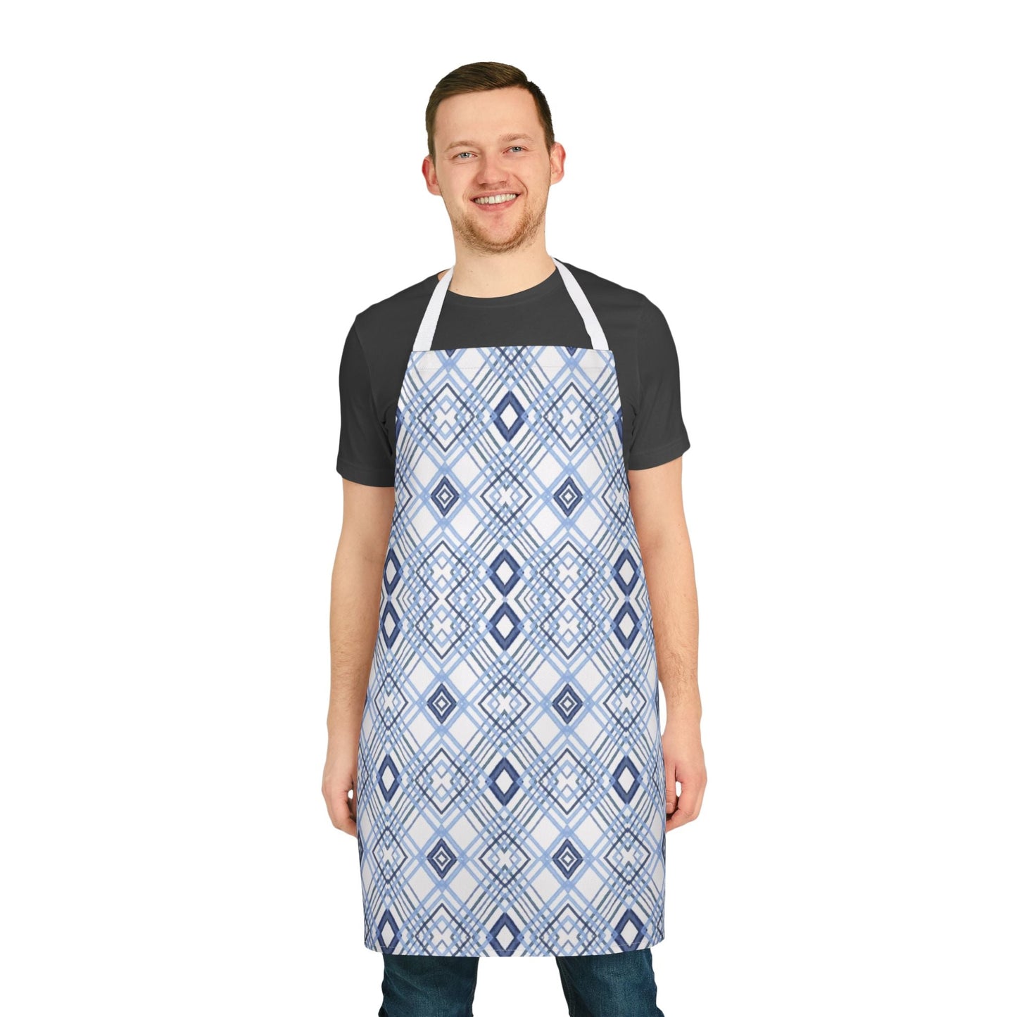 Stylish Geometric Blue Diamond Aprons With Color Straps - Blue Cava