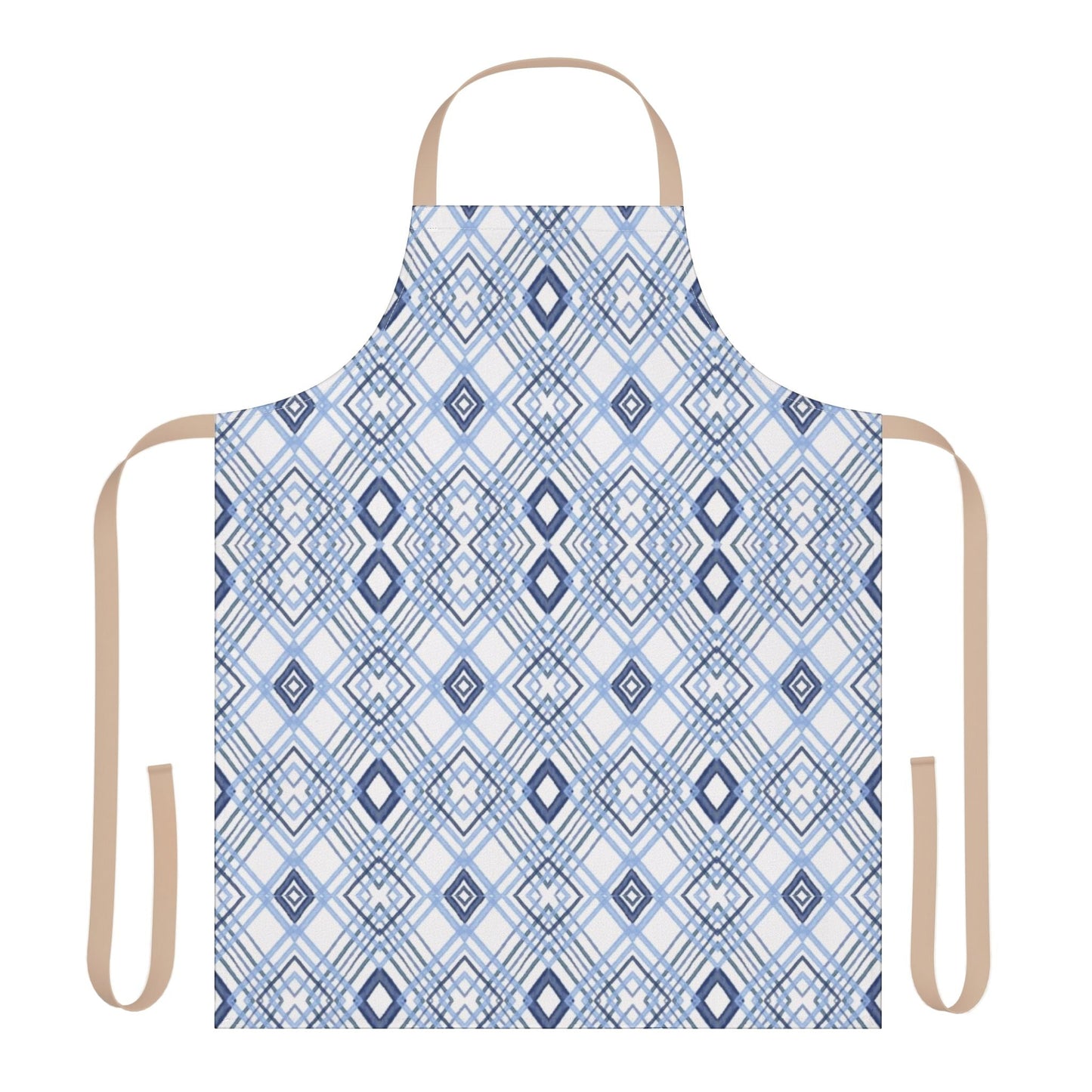 Stylish Geometric Blue Diamond Aprons With Color Straps - Blue Cava