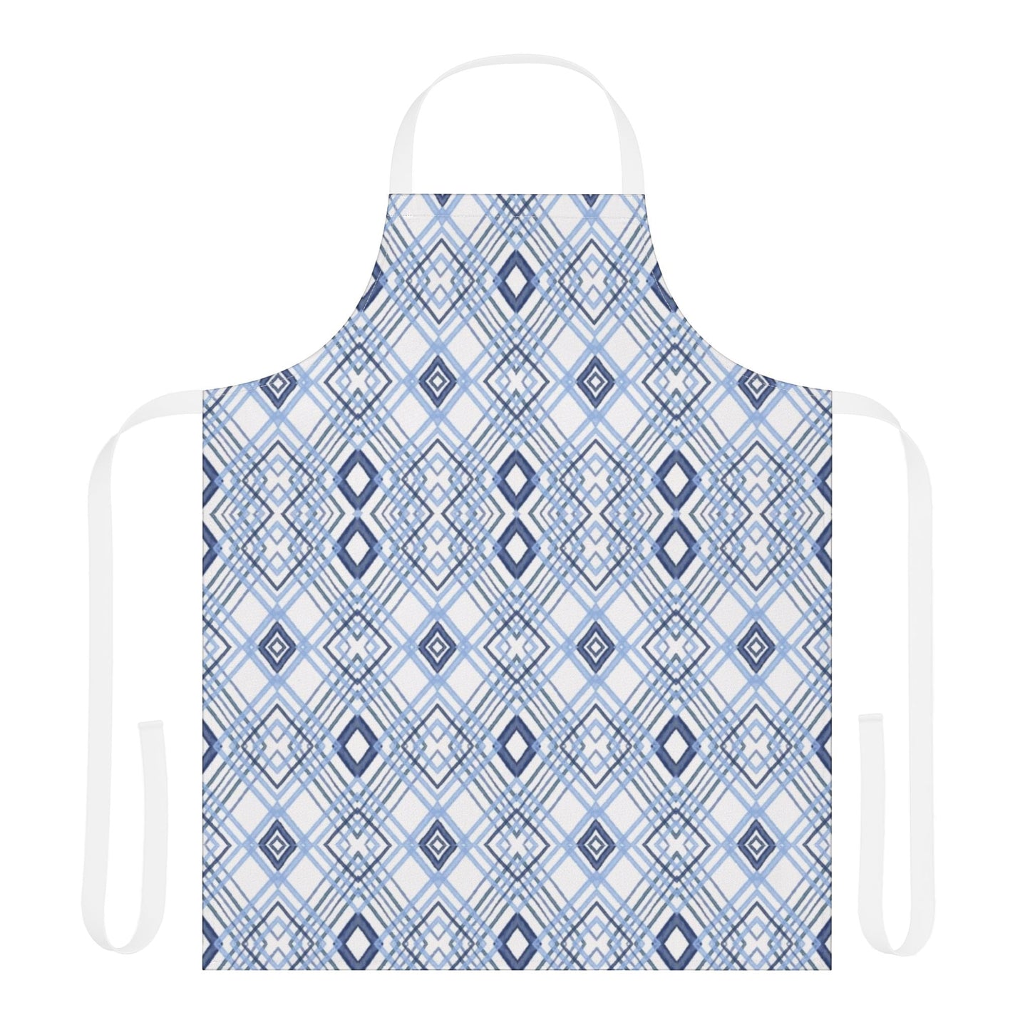 Stylish Geometric Blue Diamond Aprons With Color Straps - Blue Cava