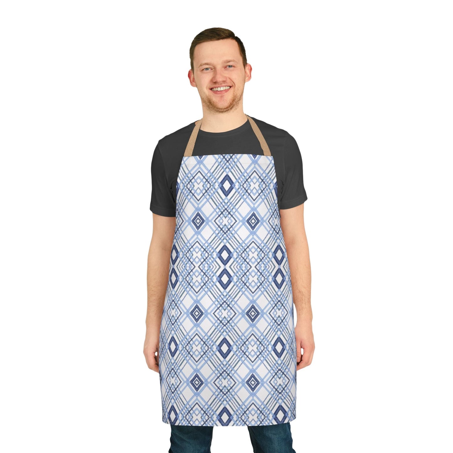 Stylish Geometric Blue Diamond Aprons With Color Straps - Blue Cava