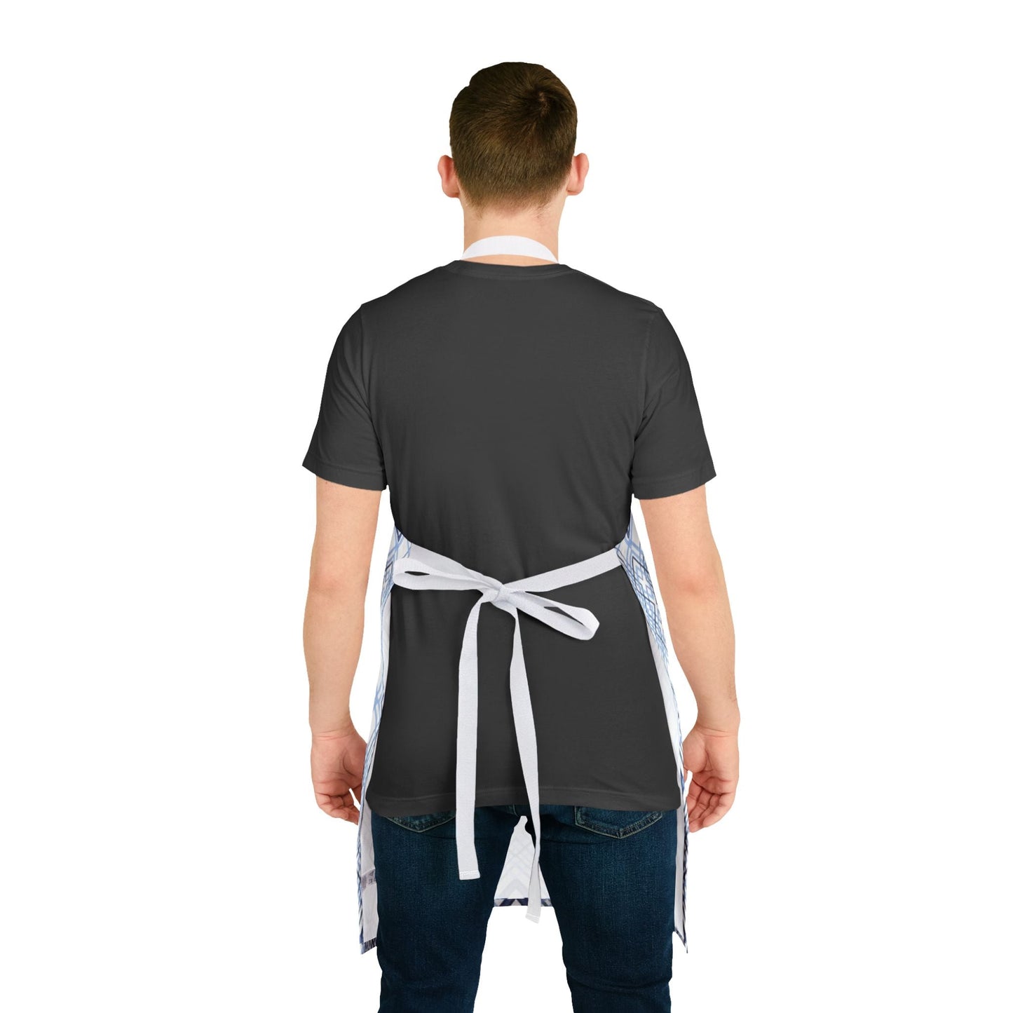 Stylish Geometric Blue Diamond Aprons With Color Straps - Blue Cava