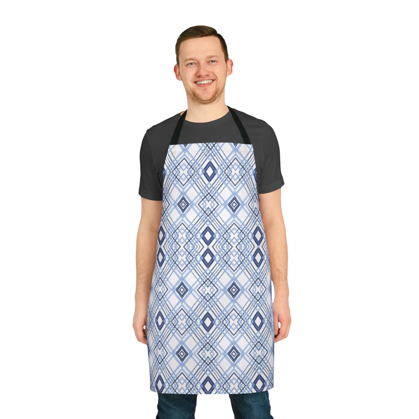 Stylish Geometric Blue Diamond Aprons With Color Straps - Blue Cava