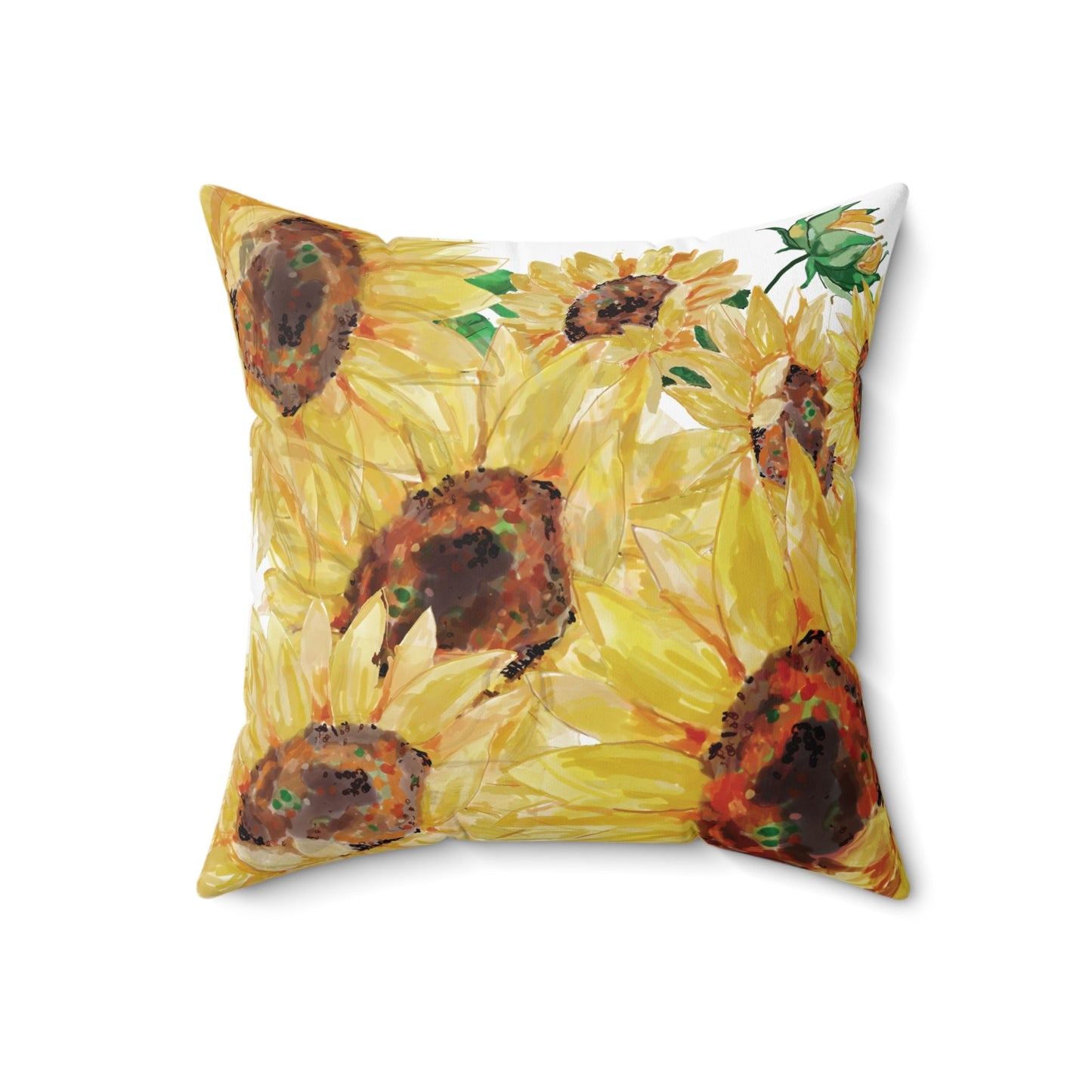 Sunflower Decorative Pillow, Bright Floral Home Decor - Blue Cava