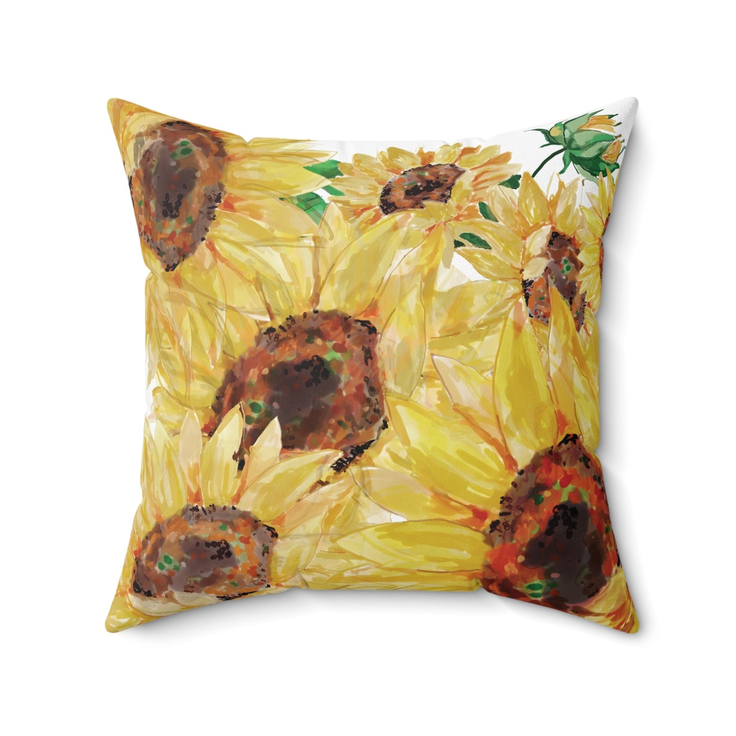 Sunflower Decorative Pillow, Bright Floral Home Decor - Blue Cava