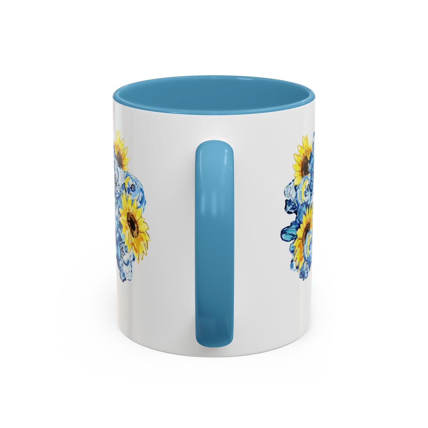 Sunflower Mason Jar Bouquet Two Tone Ceramic Coffee Mug - 11 oz & 15 oz - Blue Cava