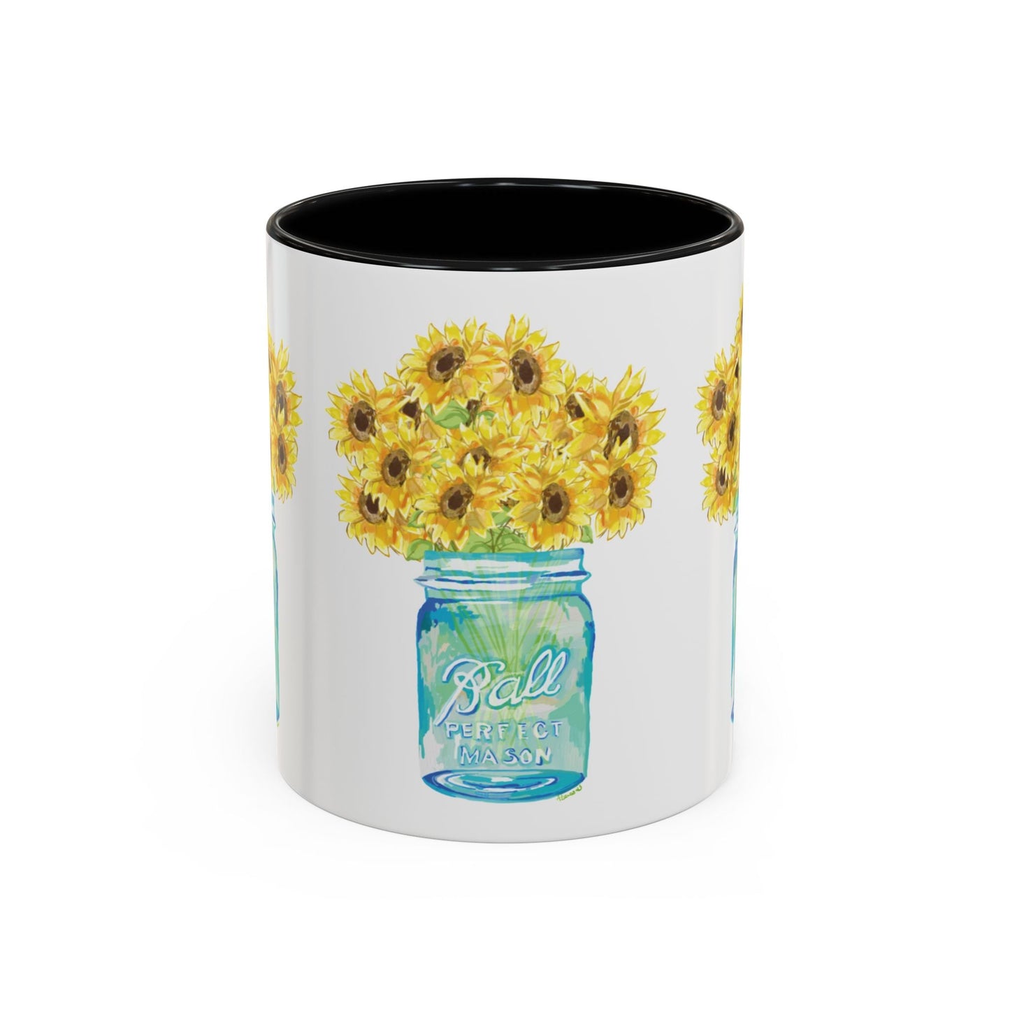 Sunflower Mason Jar Coffee Mug (11, 15oz) - Blue Cava