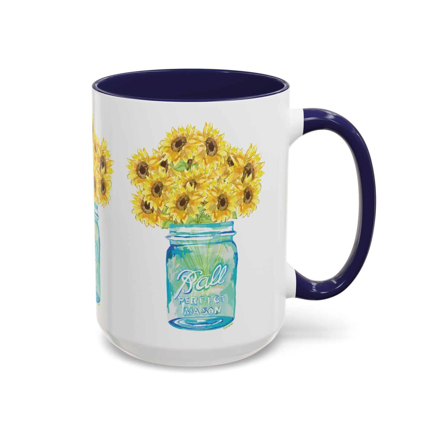 Sunflower Mason Jar Coffee Mug (11, 15oz) - Blue Cava