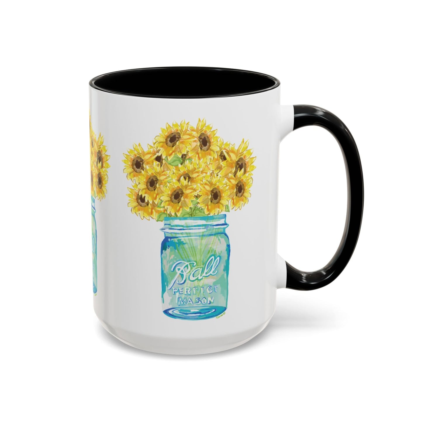 Sunflower Mason Jar Coffee Mug (11, 15oz) - Blue Cava