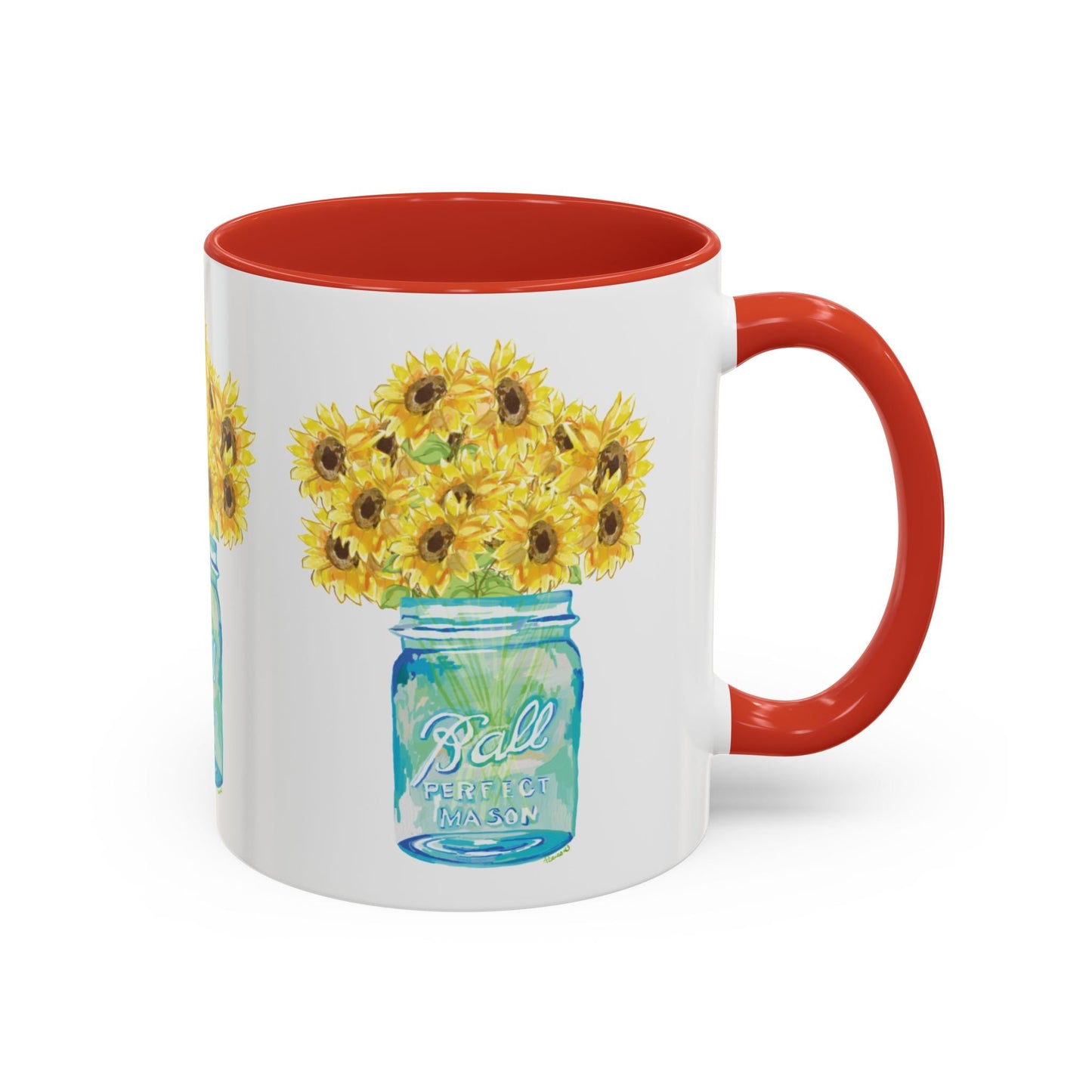 Sunflower Mason Jar Coffee Mug (11, 15oz) - Blue Cava