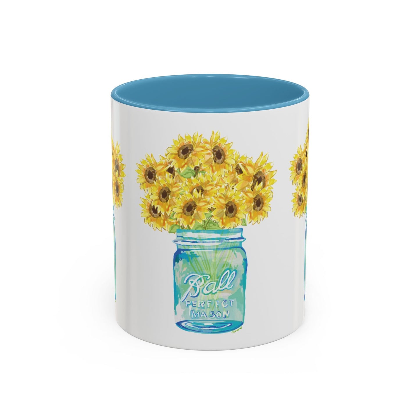 Sunflower Mason Jar Coffee Mug (11, 15oz) - Blue Cava